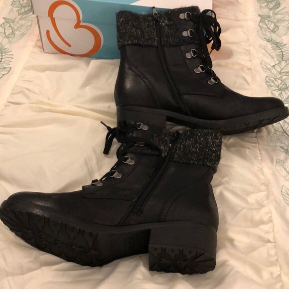 Baretraps Orley Black Boots with 1” Heel Woman Size 8.5 Sweater Cuff Hiking - Picture 3 of 7